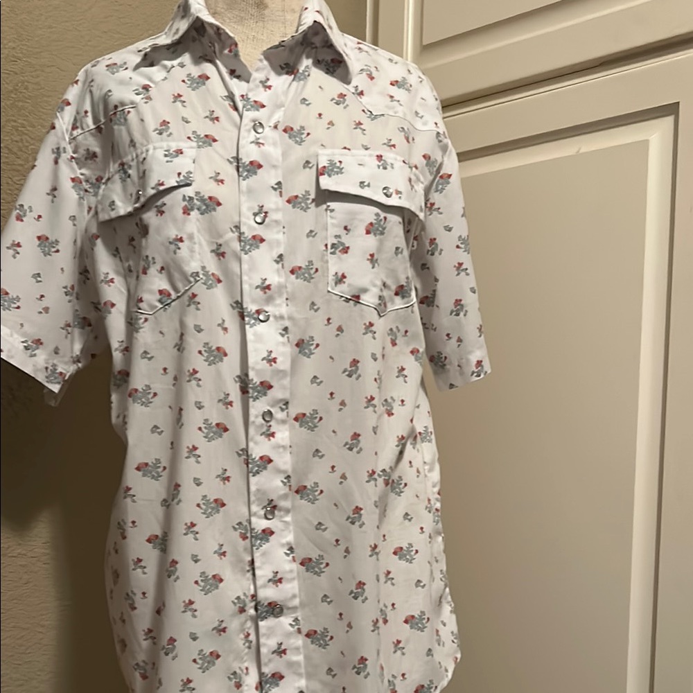Western Aloha Floral White Cactus Print Pearl Men's Shirt Medium M